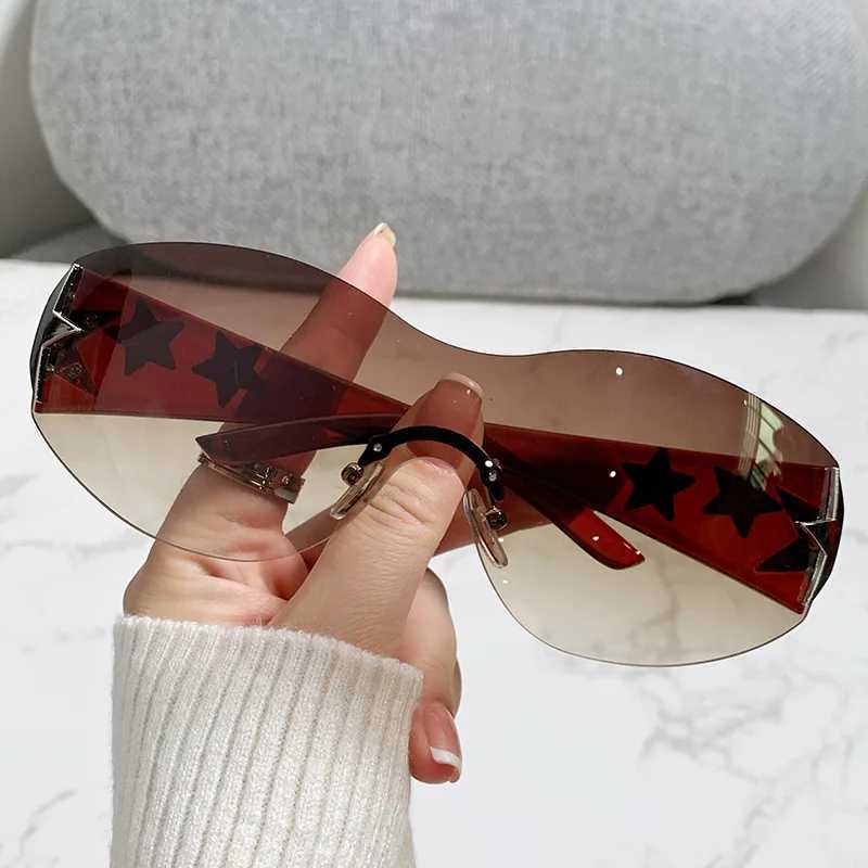 New Womens Fashion Y2K Sunglasses Star Decorative Large Frame Sun Glasses Outdoor Sports Cycling Eyewear UV400 Gafas De SolC250411