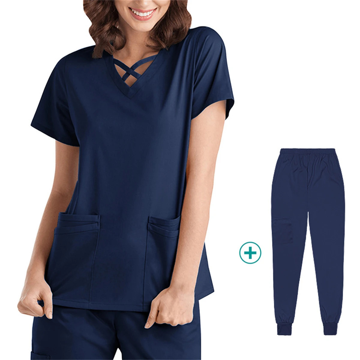 Uniforms Women V Neck Top Elastic Waist Pant Nurse Doctor SPA Salon Nursing Clothes Oral Uniform Operating Gown 250402