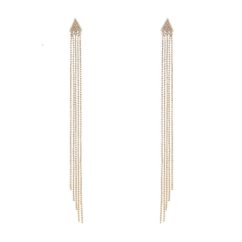 S Sier Needle Triangle Water Dia Exaggerated Extra Long tassels, Irregular Claw Chain Earrings, Simple and Skinny Style
