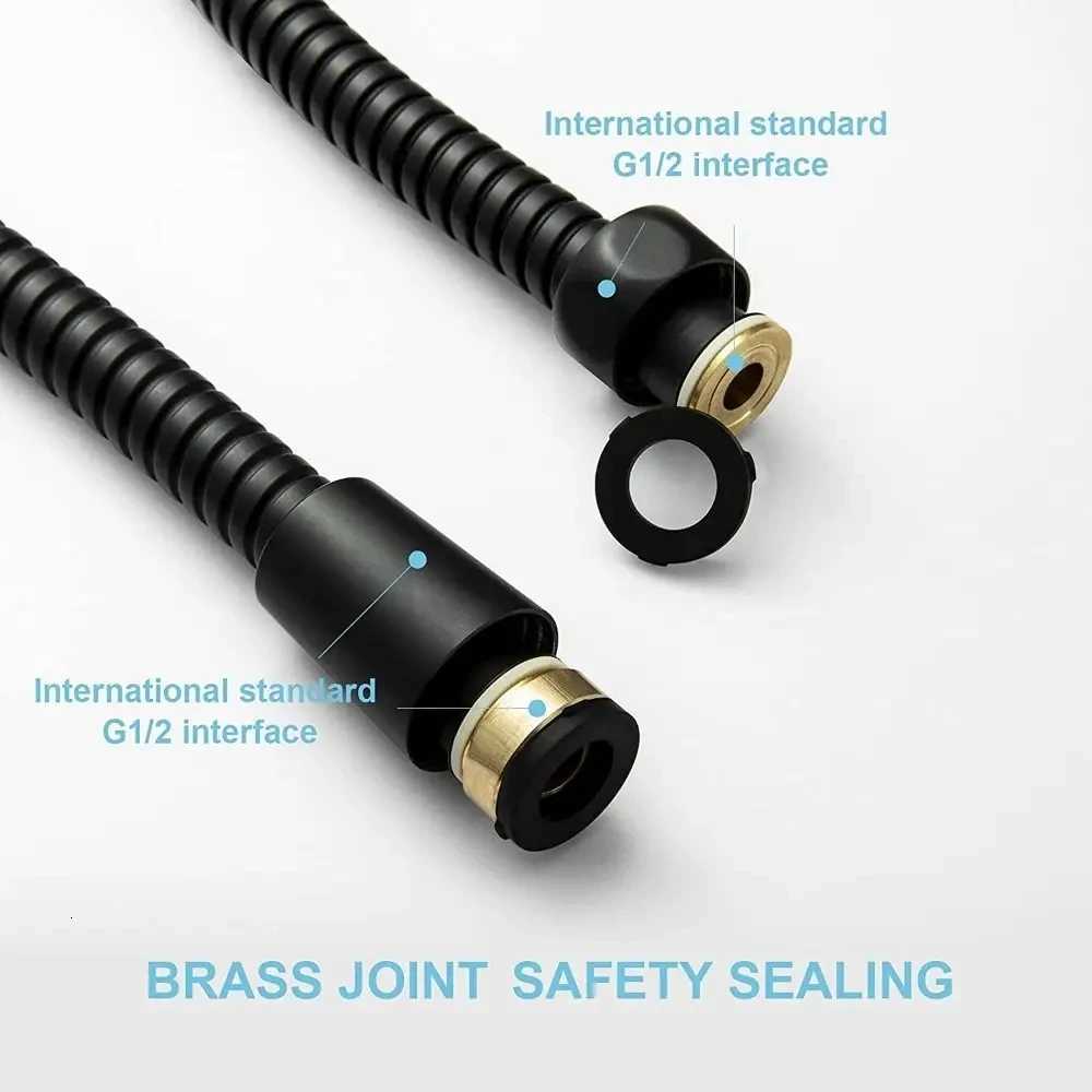 15/2/ Stainless Steel Shower Hose Black/Silver Long Bathro Shower Water Hose Extension Plumbing Pipe Shower Tube Y251107