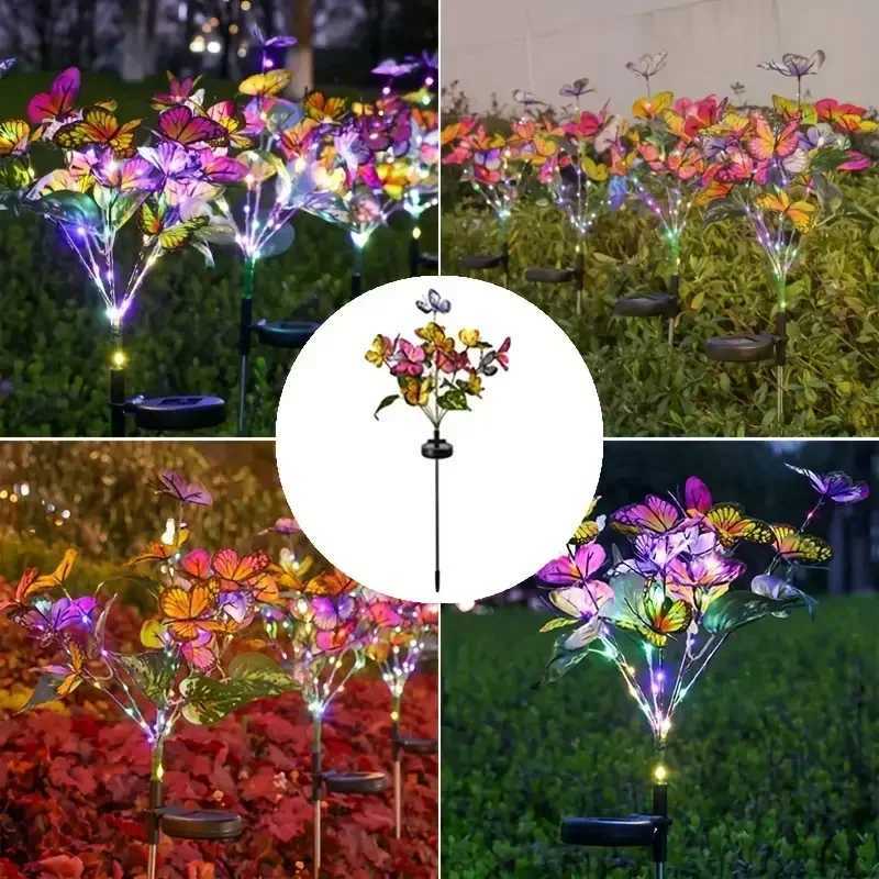 LED Solar Garden Lights Outdoor Solar Butterfly Flower Tree Lights Waterproof for Outdoor Garden Path Atmosphere Roof Decoration W251107