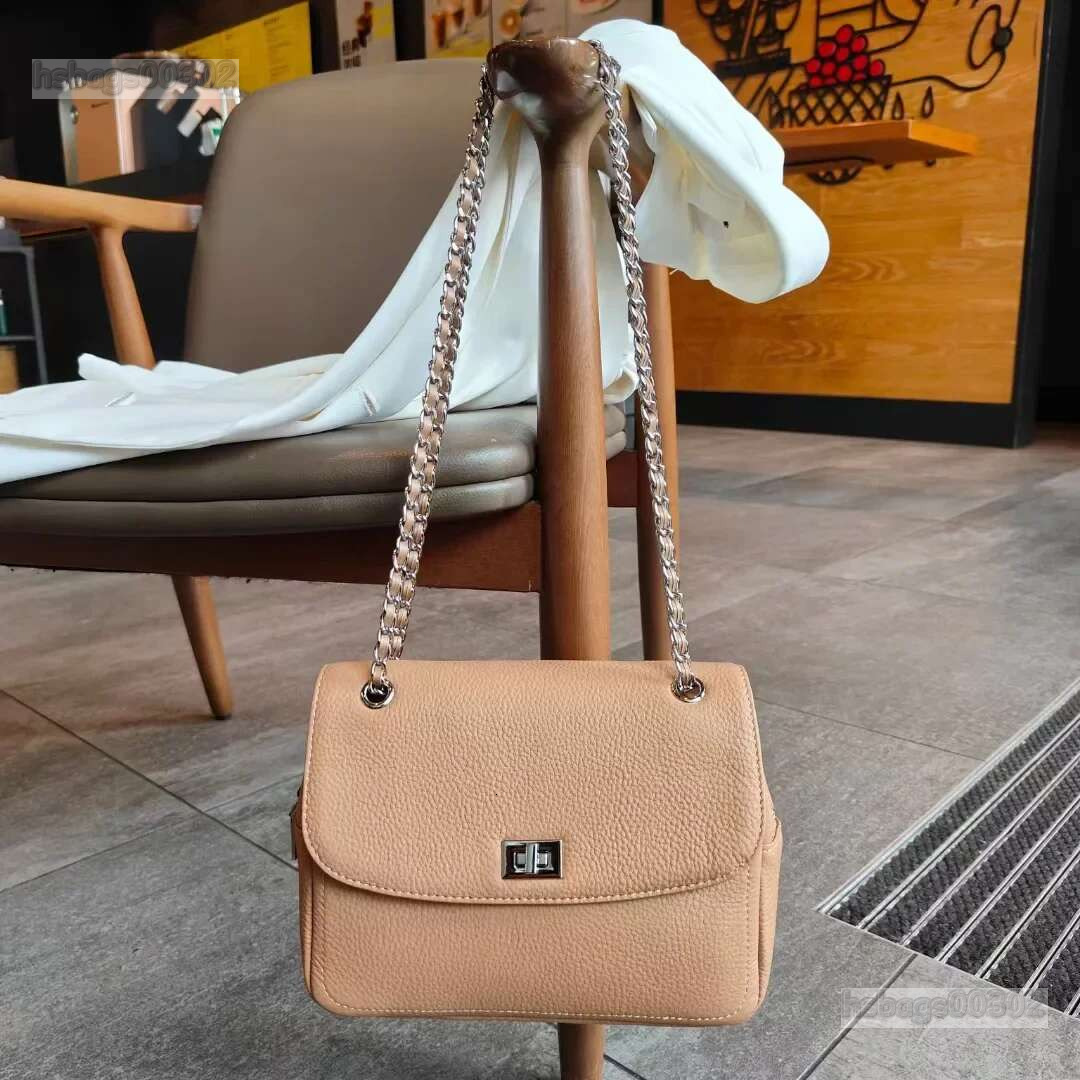 Genuine Leather Chain Small Square Head Layer Cowhide Shoulder Crossbody Bag