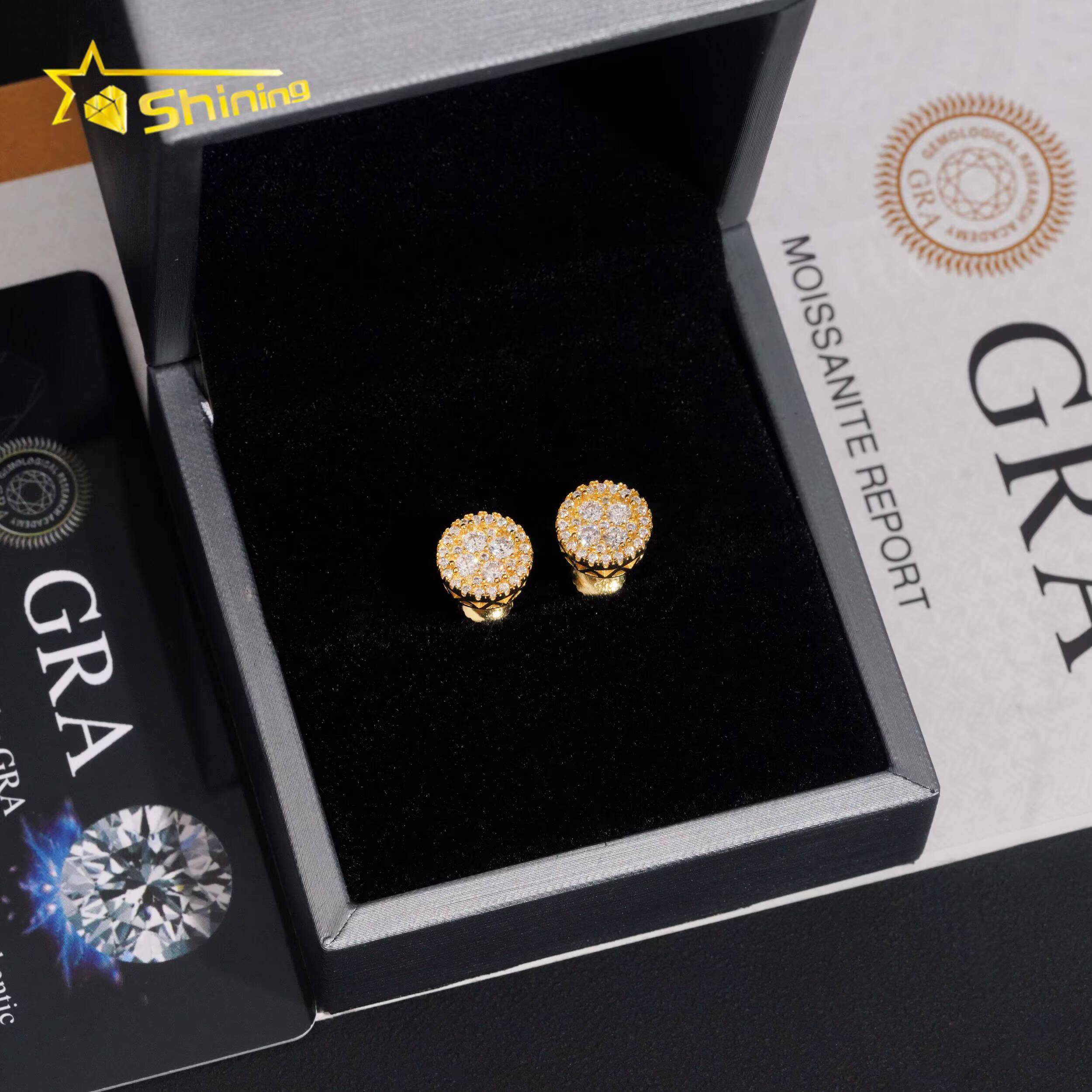 Cheapest RTS Moissanite Stud Earring Fine Jewelry Gold Plated 925 Sterling Silver Iced Out VVS Moissanite Screw Back Earrings