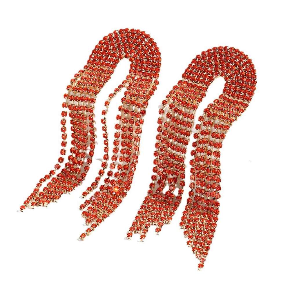 Hot selg with exaggerated high-end feel, light claw chain earrings, long rhie tassels, personalized girl earrings