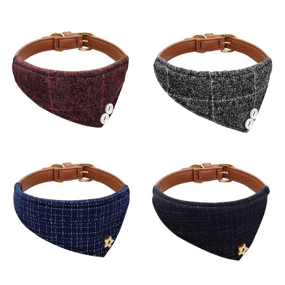 High Quality Dog collar leather pet bandage scarf British style cat dog collar puppy bandage bib accessories T250407