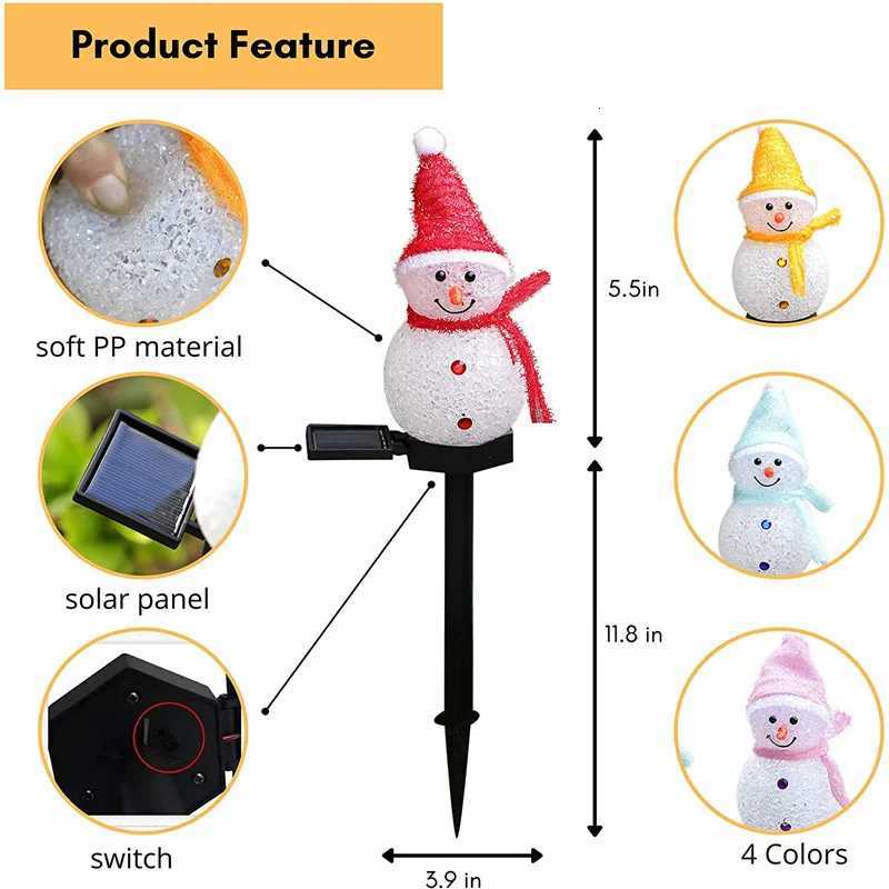 Solar Christmas Snowman Stake Light Outdoor Lawn Lamp for Garden Yard Decor Xmas Holiday Pathway Lighting W251107