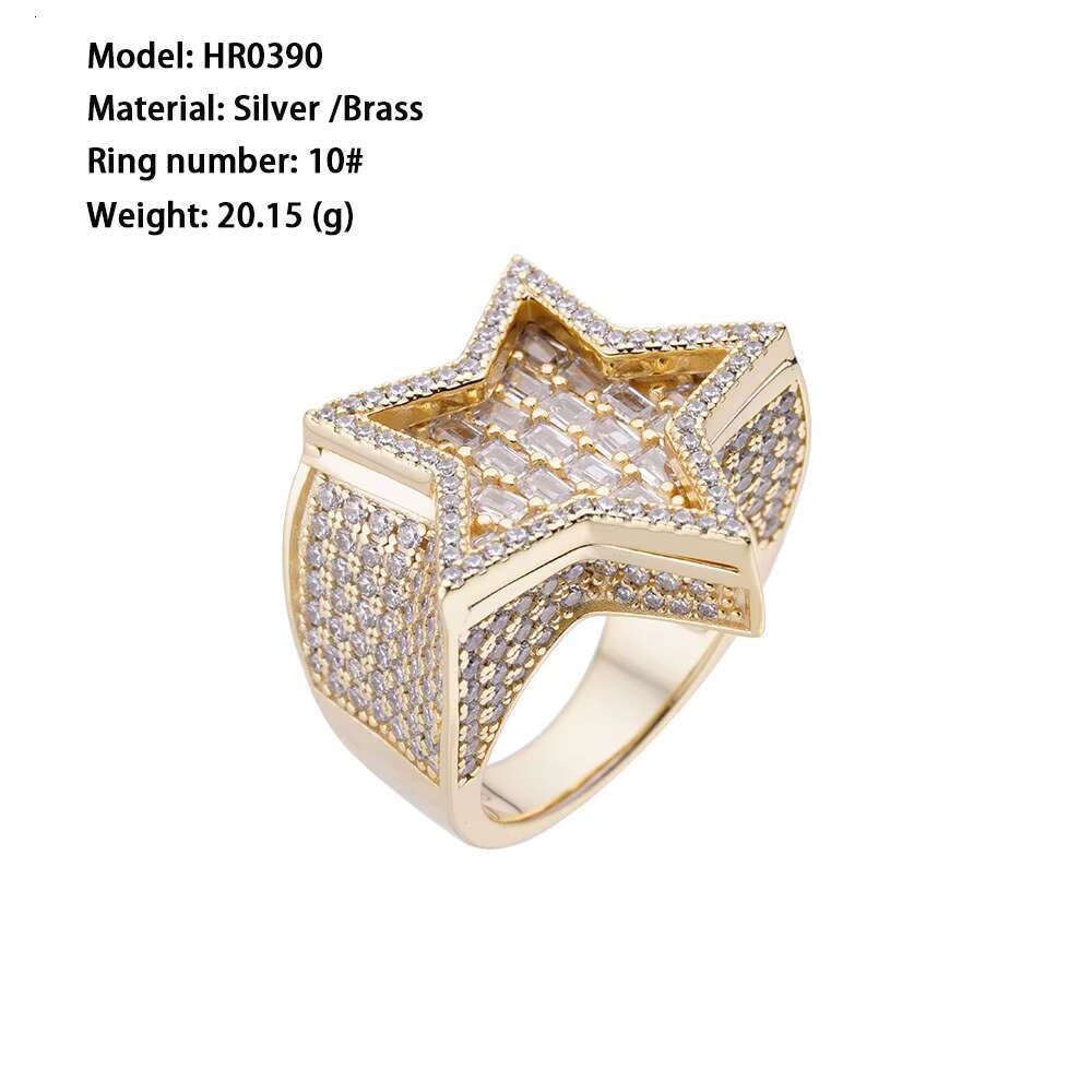 Iced Out Vvs Moissanite Diamond Cz Stone Men David Star Iced Out Star Ring