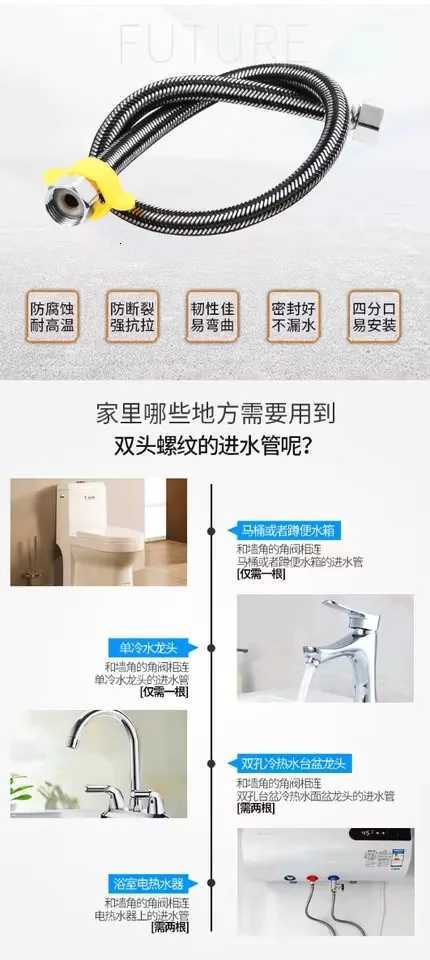 20/40/60/100/150/200cm G1/2 Inch Plumbing Explosion-Proof ible Braided Hose Faucet Water Pipe For Kitchen Bathro Plumbing Y251107