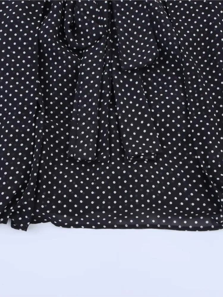 Open top shirt with tie womens casual Vneck lightweight polka dot long sleeved and blouse 250407