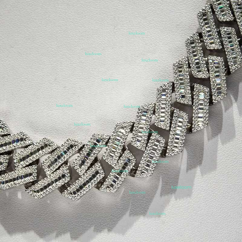 KIBO Hip Hop Jewelry 18MM Sier VVS Baguette Moissanite Dia Cuban k Chain