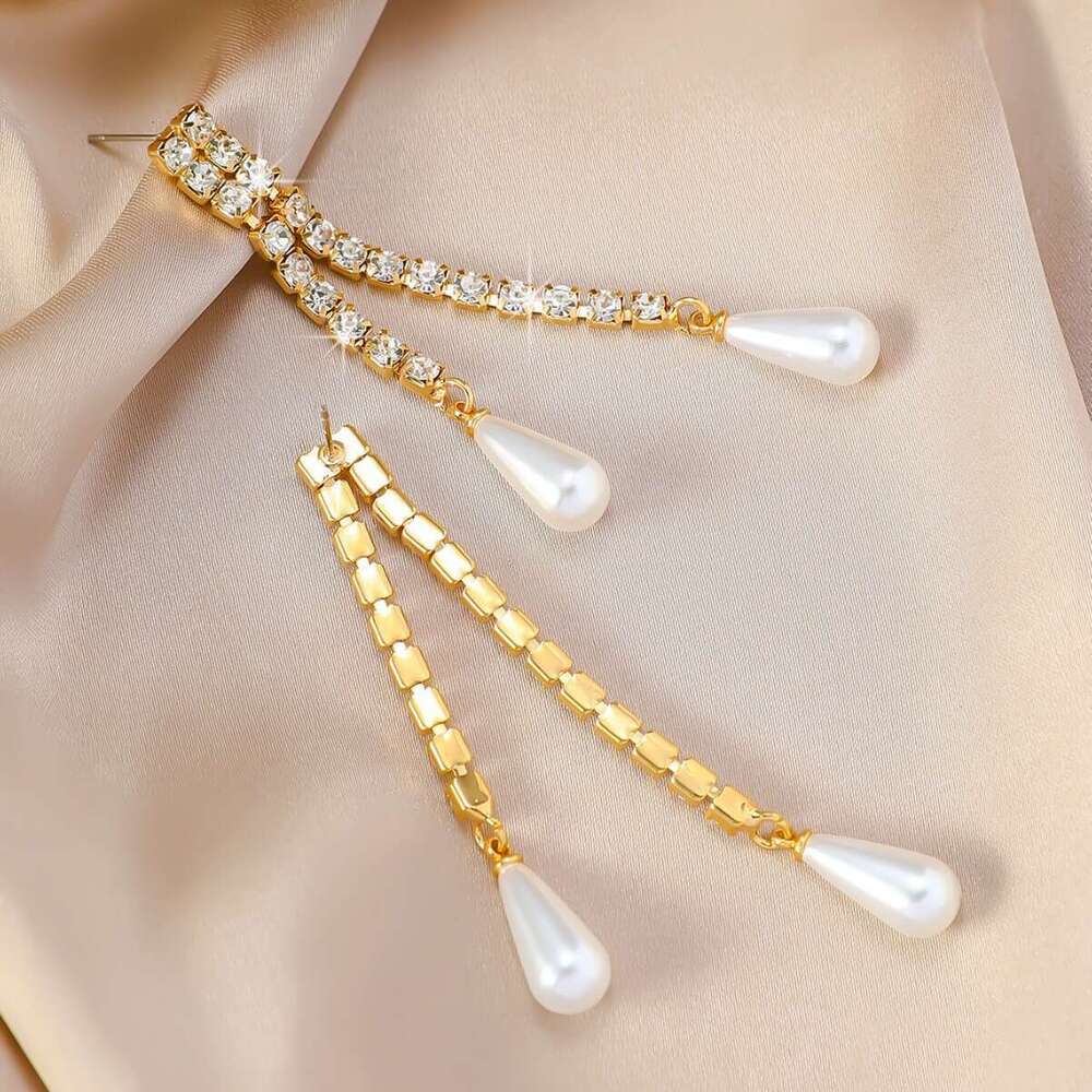 Heart of the Ocean Long Tassel Pearl Water Dia Fairy NEW Style Versatile High End Earrings