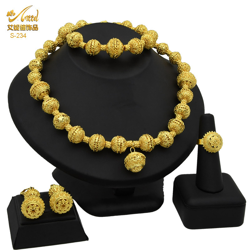 Dubai bride wedding zircon pearl necklace ring earring bracelet four piece set womens banquet Jewelry Set 230313