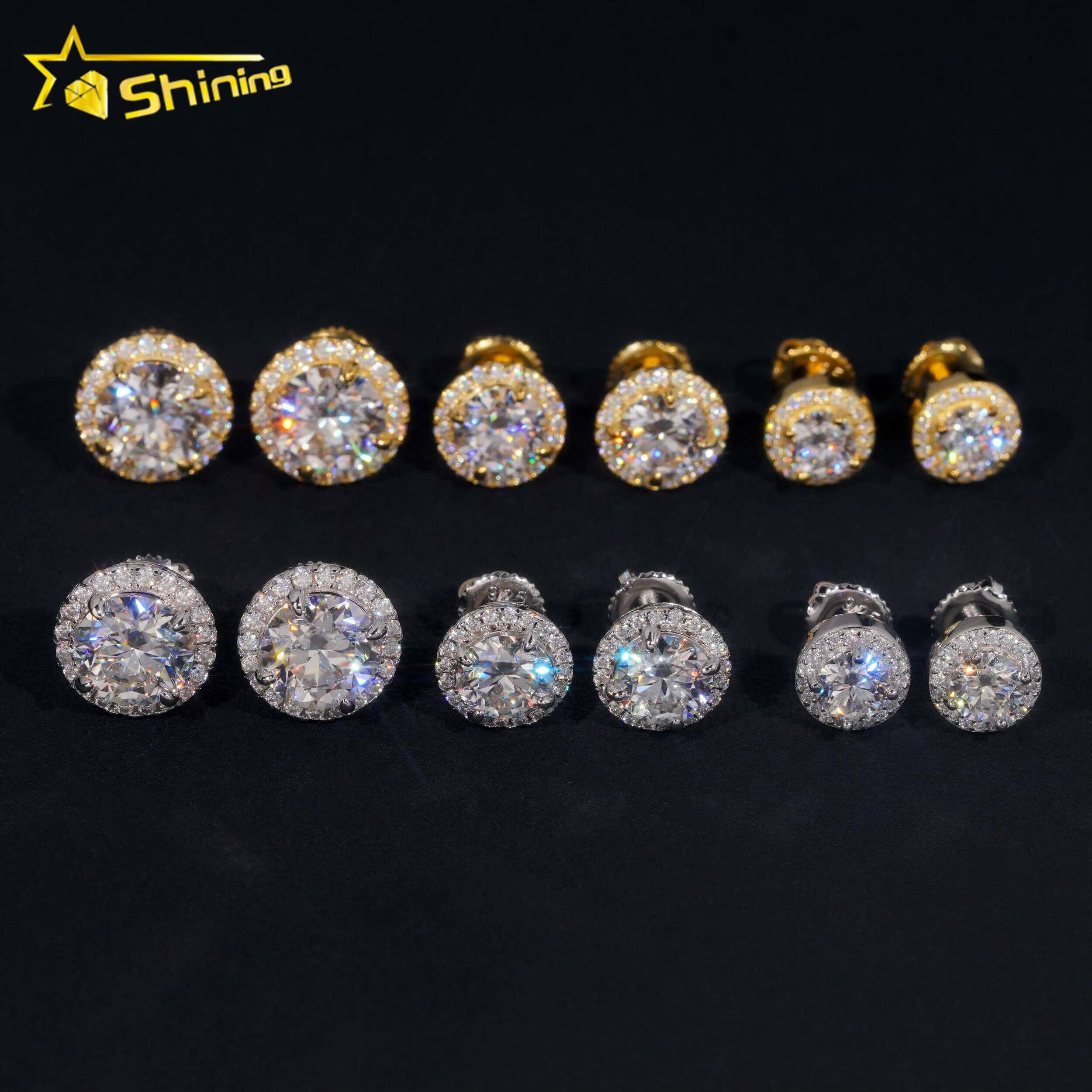 Fine Jewelry Stud Earring Moissanite Pass Diamond Tester Gold Plated 925 Sterling Silver Iced Out VVS Diamond Moissanite Earring