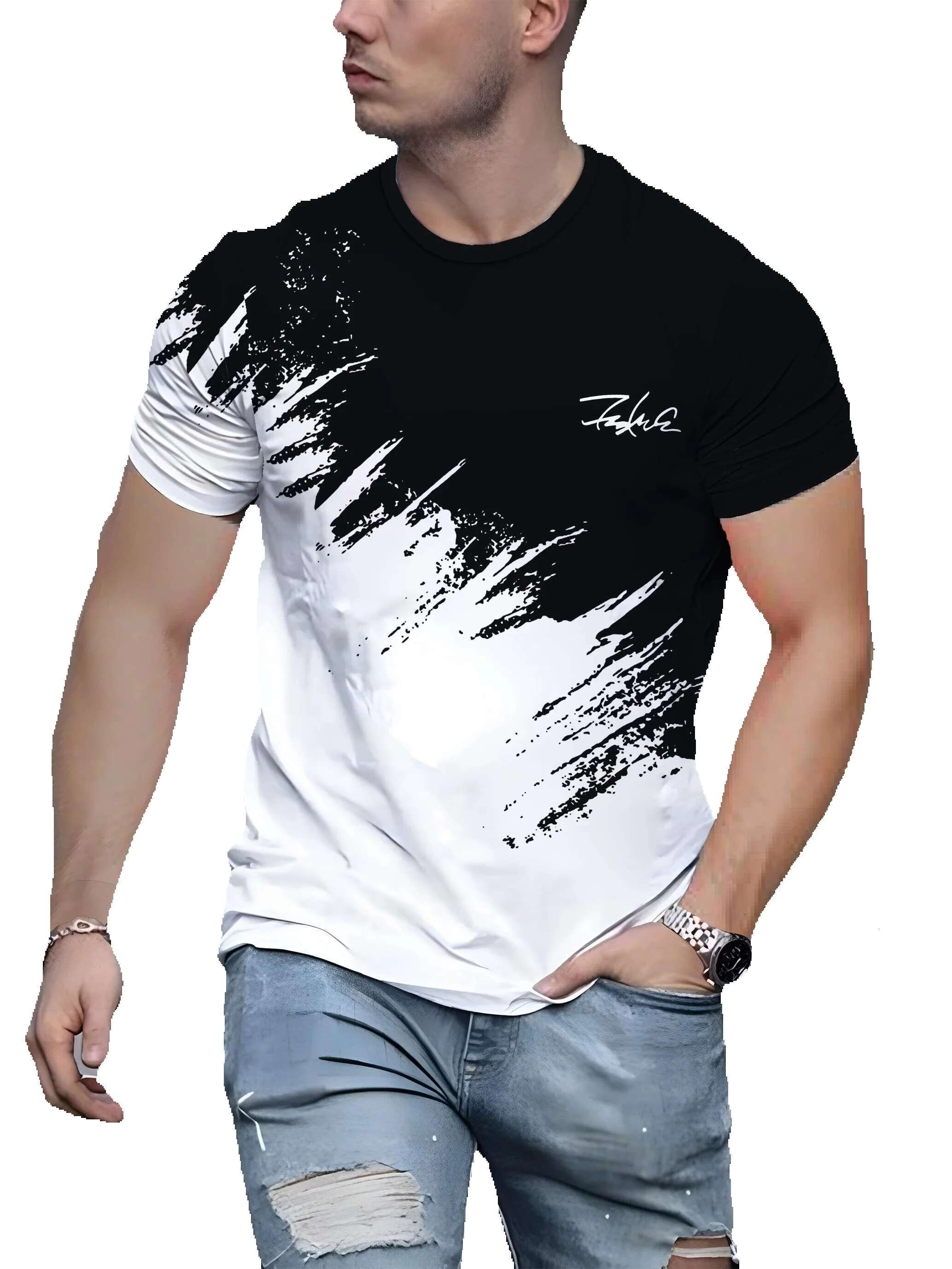 Men's short sleeved round neck T-shirt, casual outdoor sweater, streetwear, sportswear, oversized clothing