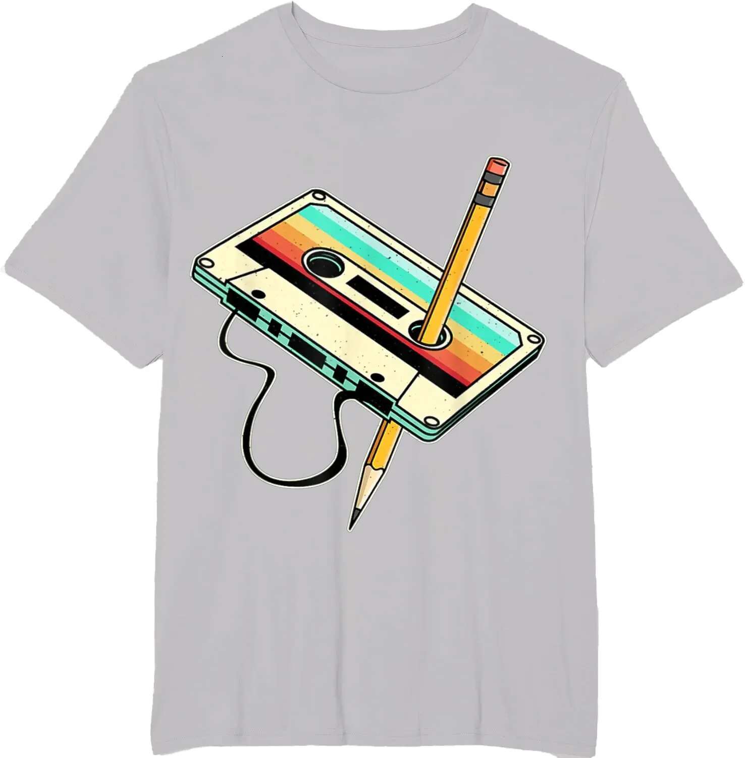 Cassette Tape Pencil 1980S Retro Throwback Music T-Shirt Men Clothing Vintage T Shirt Camisetas