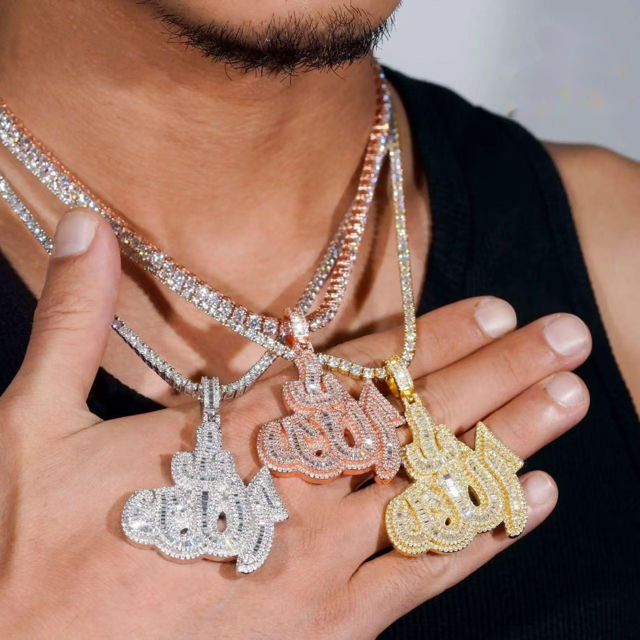 925 Silver Iced Out Moissanite Pendant Arabic Allah Pass Diamond Tester VVS Custom Moissanite Pendant