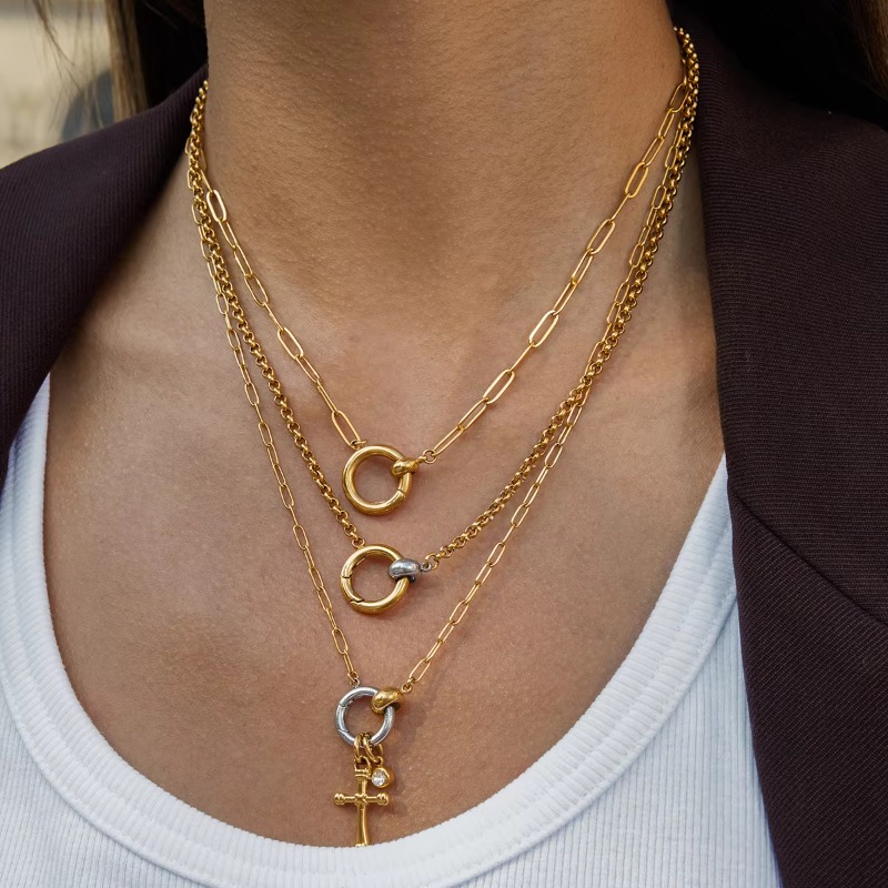 Designer Jewellery High Quality 18K Gold Plate Stainless Steel Two Tone Cross Pendant Necklace DIY Design for Daily Wear Gift Textured Classic Accesso