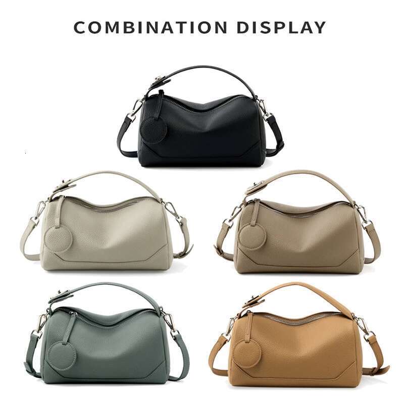2025 New Women's Genuine Leather Shoulder Vegetable Tanned Cowhide Handbag Boston Style Hand-Held Underarm Bag For Ladies