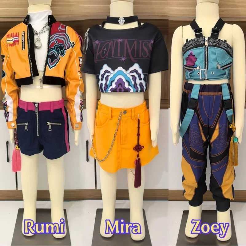 Kids Kpop Demon Rumi Zoey Mira Cosplay Huntrix Hunters Costume For Girls Clothes Group Idol Roleplay Halloween Carnival Suit Z251107