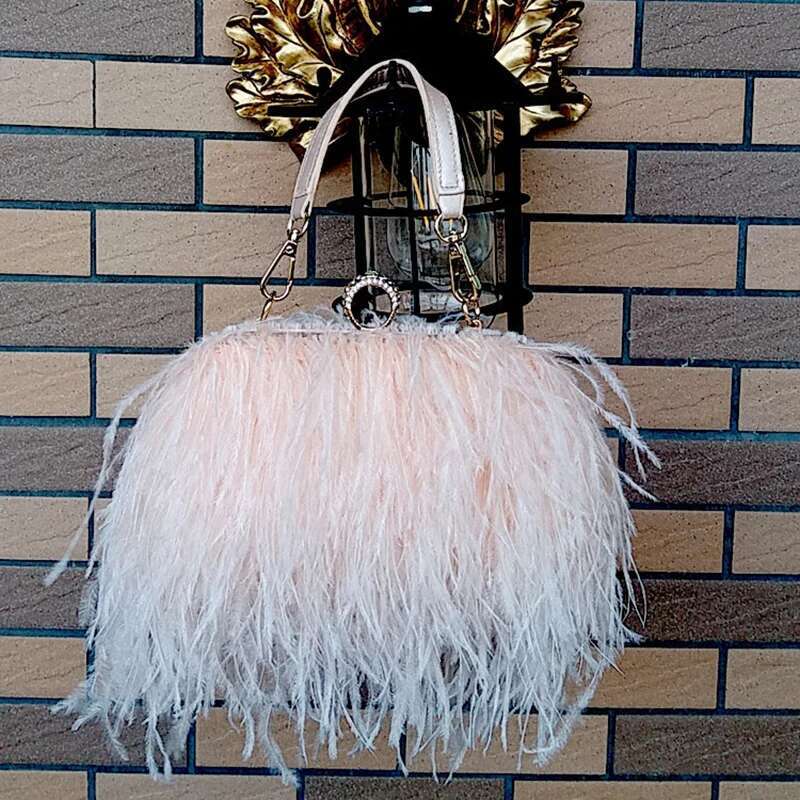 2023 New Ostrich Feather Party Evening Clutch Women Wedding Purses And Handbags Small Shoulder Chain Designer Bag