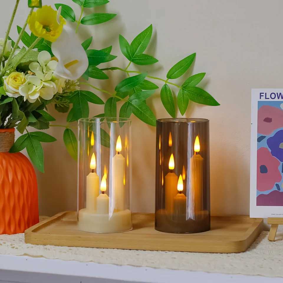 Flameless 3 In 1 LED Taper Candles With 15CM Lampshade Battery Operated Flickering Electric Window Candles For Christmas Wedding W251107