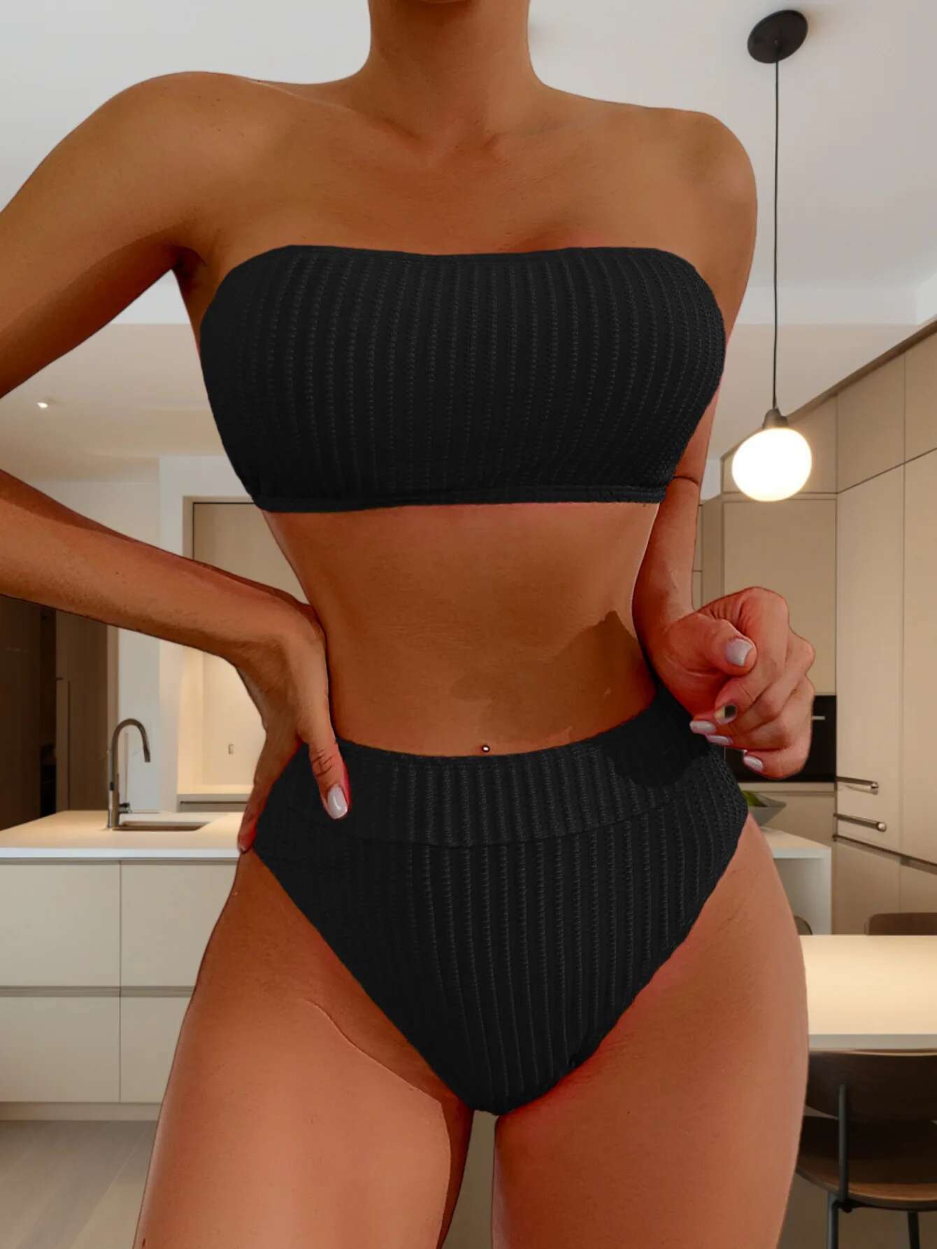 Dongdumaoyi Solid Color Strapless Two Piece Swimsuit For Women Sexy Off Shoulder Backless High Waist Bikini Set Summer Beach Swimwear