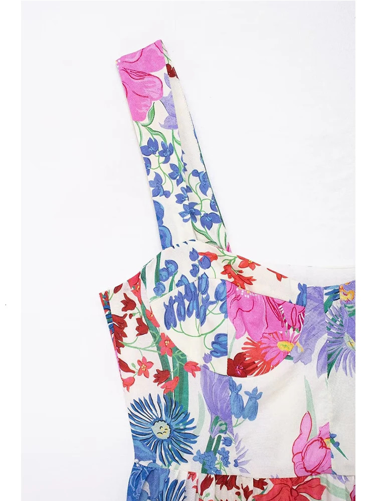 TFMLN Summer Holiday spaghetti strap dress womens fashionable floral print beach vacation Midi Vestitos Camisol 250313