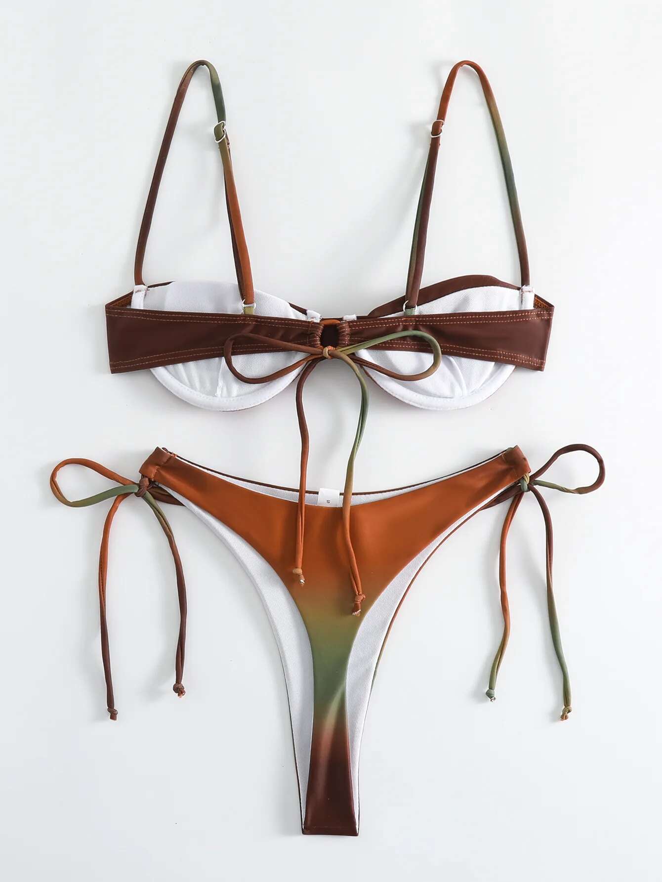 Dongdumaoyi Sexy Brown Gradient Bikini Set Women Pleate Push Up Padded Micro Swimsuit Brazilian Bathing Suit Tie Side Thong Swimwear