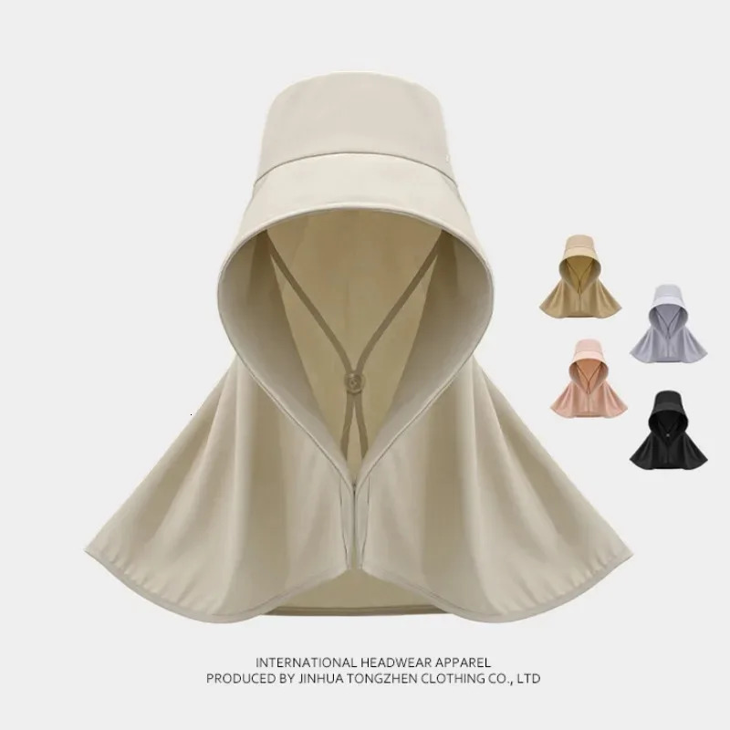 Summer Womens Hat Outdoor UV Neck Sunscreen Sunshade Fishing Hiking Big Brim Shawl tail Solid Color 250326