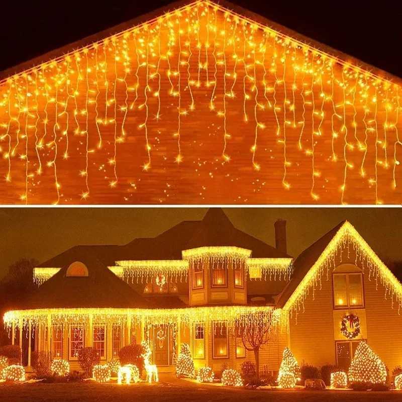 2025 LED Icicle String Lights EU Plug Garland Droop Light Pathway Wedding Garden Street Outdoor Christmas Halloween Decoration W251107