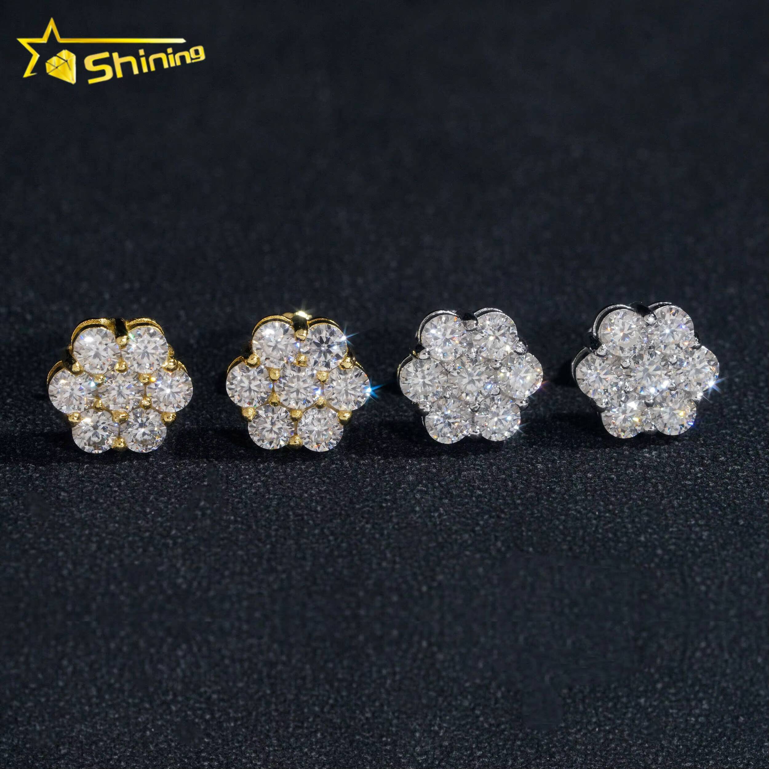 Hot Sale Pass Diamond Tester Hip Hop 925 Silver Gold Plated Flower VVS Moissanite Diamond Stud Earrings