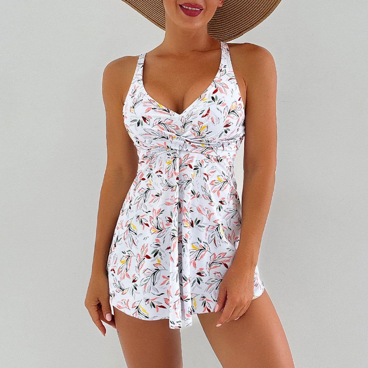 Digital printed skirt style multi-color independent boxer shorts, fashionable Bikini camisole swimsuit for women