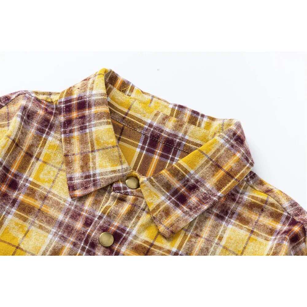 Pocket Plaid Long Sleeve Mens Spring High Street Loose Lapel Single Breasted Cotton Shirts Men