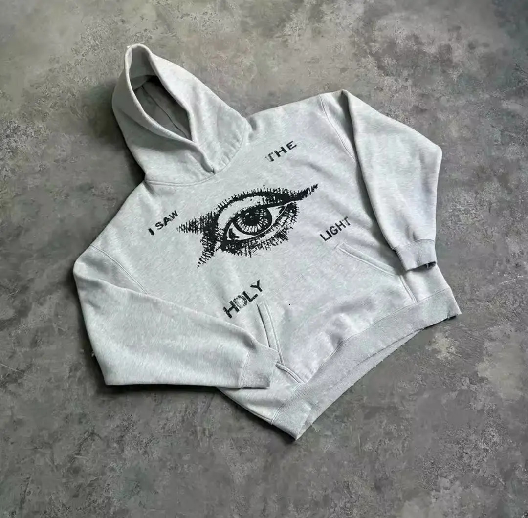 American Angel Eye Printed Grey Hoodie Womens Simple Harajuku Hip Hop Loose Casual Y2K Sportswear Street Trendy Clothing 250403