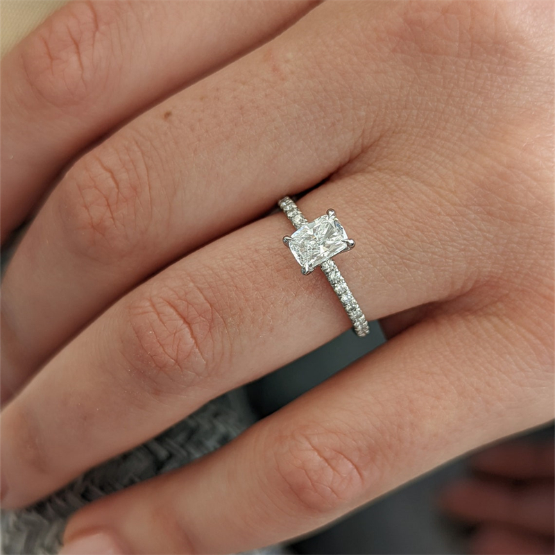 Jewelry 18K White Real Gold Cushion Cut 1.0 Carat IGI Lab Diamond Engagement Ring Half Set Wedding CVD Diamond Ring For Women