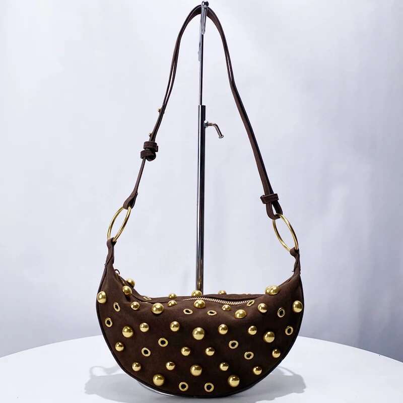 Faux Suede Saddle Bags For Women Designer Handbags And Purses 2025 New In Vintage Rivets Decoration Underarm Shoulder