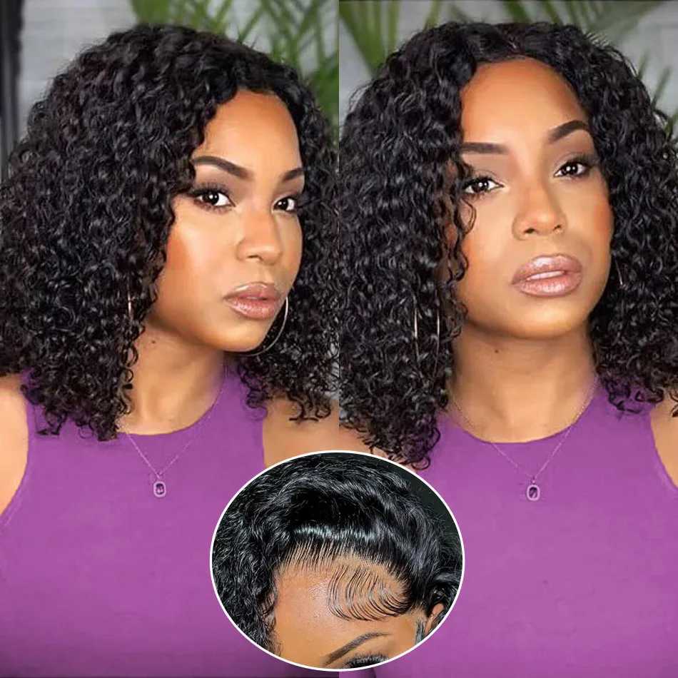 Bob Wig Human Hair Wear And Go Glueless Short Curly Hd Lace Front Human Hair Wigs Pre pluCK Hair Deep Wave Frontal Wig W251107