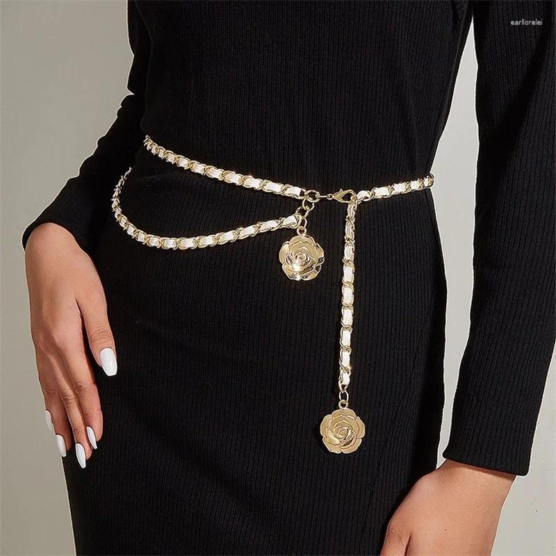 Belts High Quality Metal Waist Chain For Women Round Flower Pendant Strap Rope Female Fine Waistband Dress Shirt Decoratio