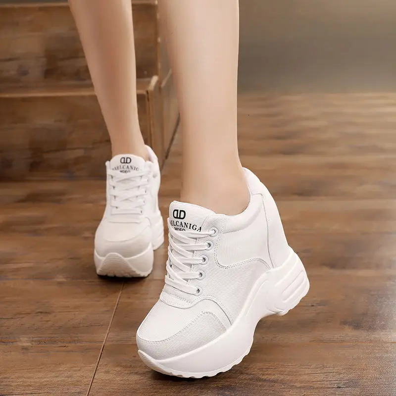Women Platform Sneakers Mesh Casual Trainers Chunky Shoes 10CM Heels Autumn Wedges Breathable Height Increasing Shoes Woman 250402