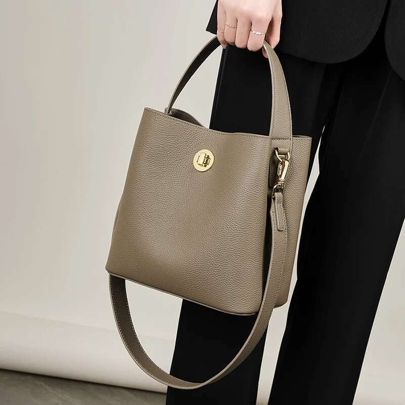 New Women's Handbag Lady Messenger Commuting Genuine Leather Vegetable Basket Handheld Bag Female Solid Color Crossbody