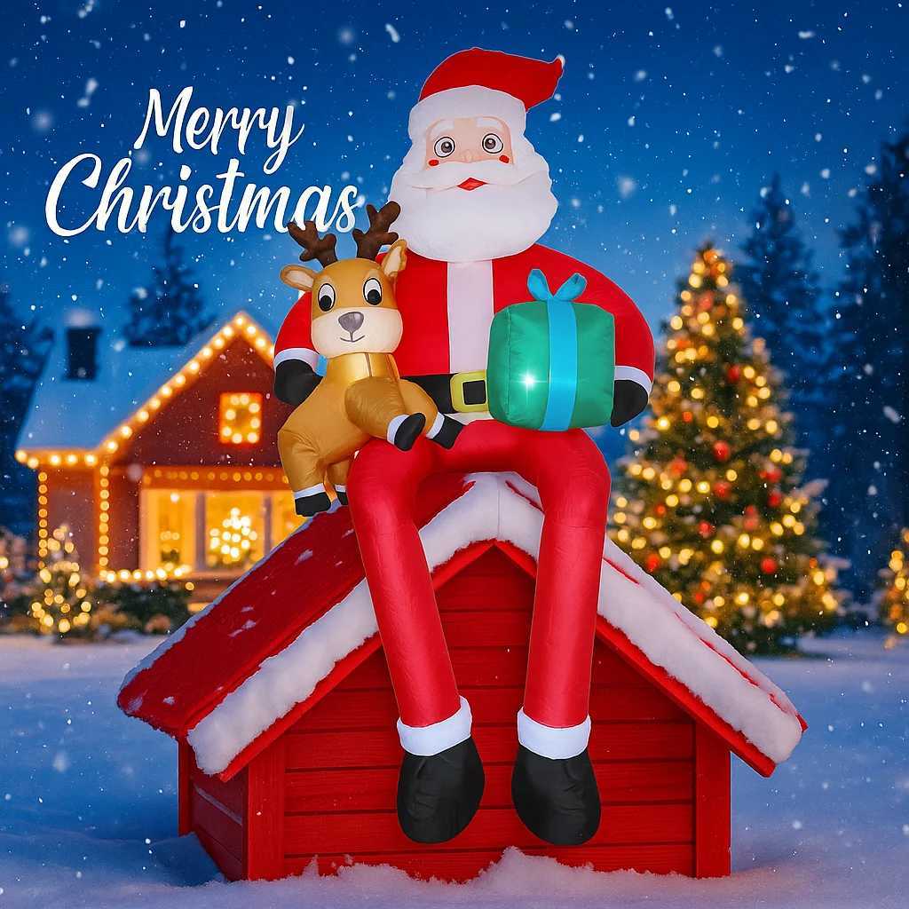 95FT Inflatable Christmas Santa Claus Decoration Reindeer Gift LED Home Ornament Christmas Gifts Supplies Toy Xmas Yard Decor W251107