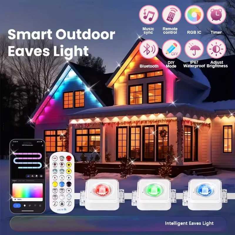 150ft 100ft 50ft Permanent Outdoor Lights Smart RGBIC Outdoor Lights with 75 Scene Modes String Lights with 90 LEDs for Garden W251107