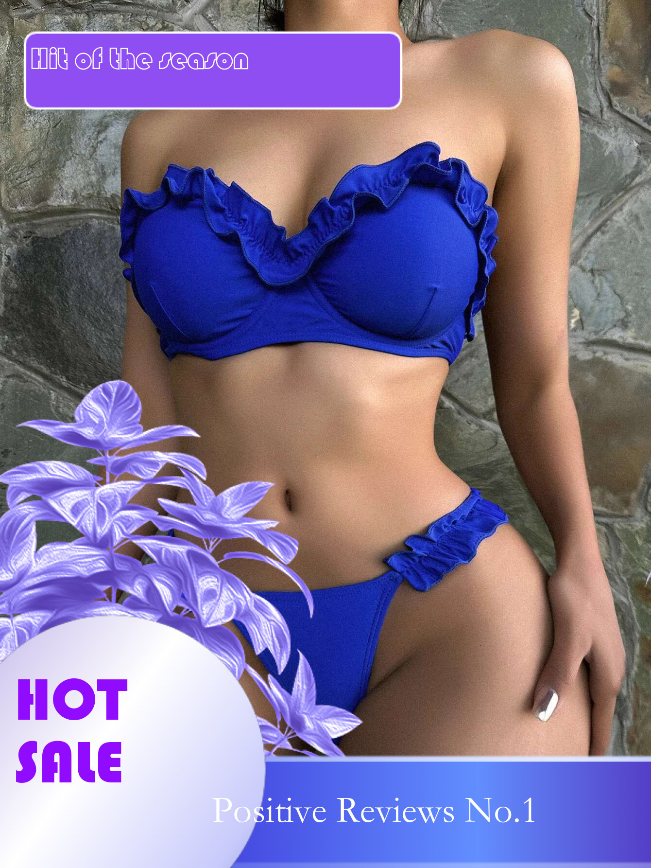 Dongdumaoyi Sexy Bandeau Bikini Women Blue Ruffle Push Up Underwire Swimsuit Brazilian Beach Bathing Suit Pleate Thong Swimwear Biquini