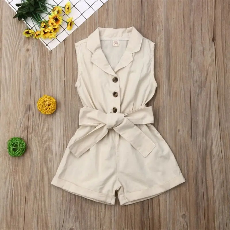 Fashion Kids Baby Girls Clothes Sleeveless Bow-tie Waist Playsuits Outfits Summer Sunsuit Overall Children Clothing 250407