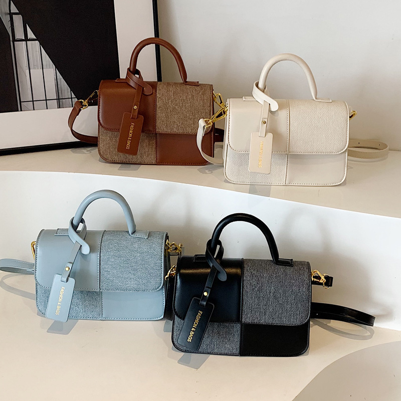 2025S Designer Women S Bag Autumn Versatile Fashionable Women S New Matte Shoulder Crossbody Dual Color Splicing Hand Held Small Square Bag