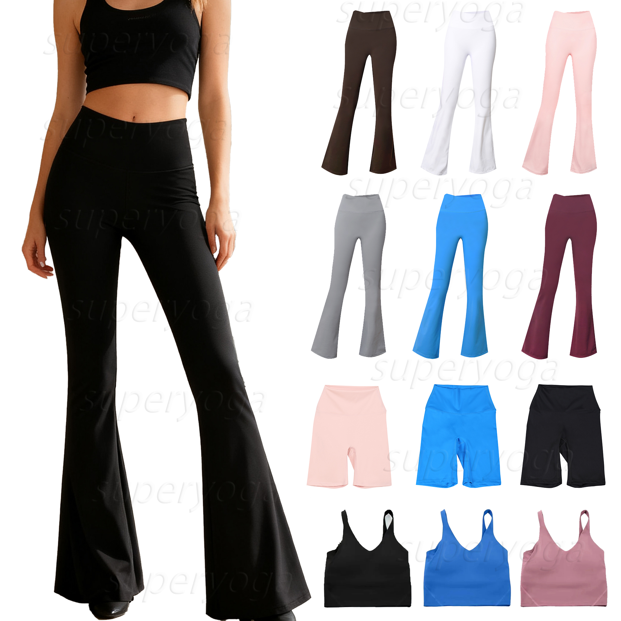 Hot Women Yoga legging Bra Wide Leg Wide Leg Pants High Elastic High Waist Skinny Sports Fitness Solid Color Tummy Flare Pants Slim luluity lemoner legging