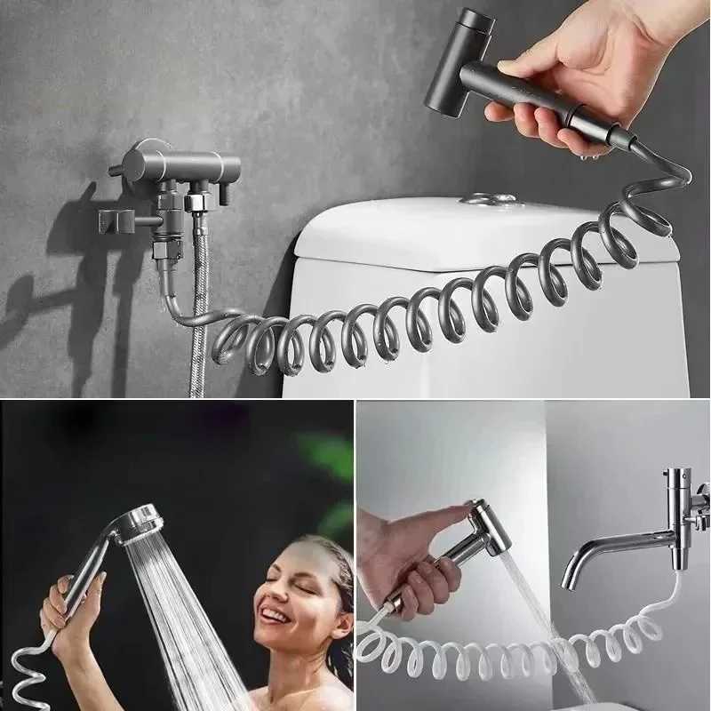YUAN Bathro Spring Shower Hose 15m Black Gray Spring ible Phone Cord Telescopic Toilet Shower Bidet Cord Hose Y251107