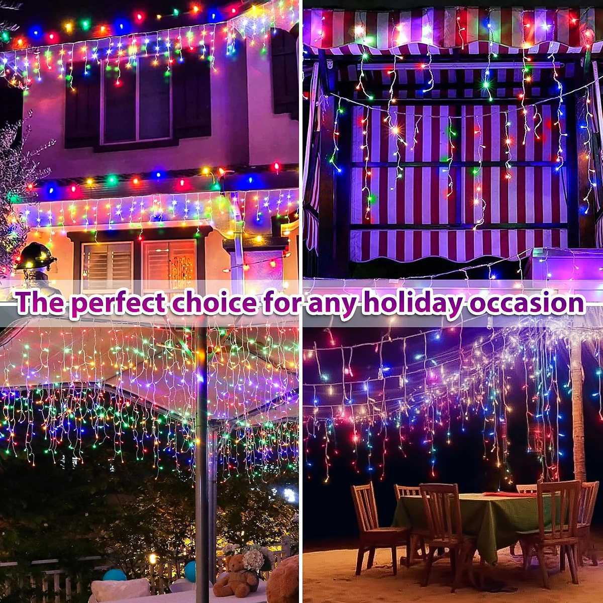 Solar Icicle String Lights 8 Modes Outdoor Solar Eaves Lights for Garden Patio Balcony Wedding Party Christmas Halloween Decor W251107