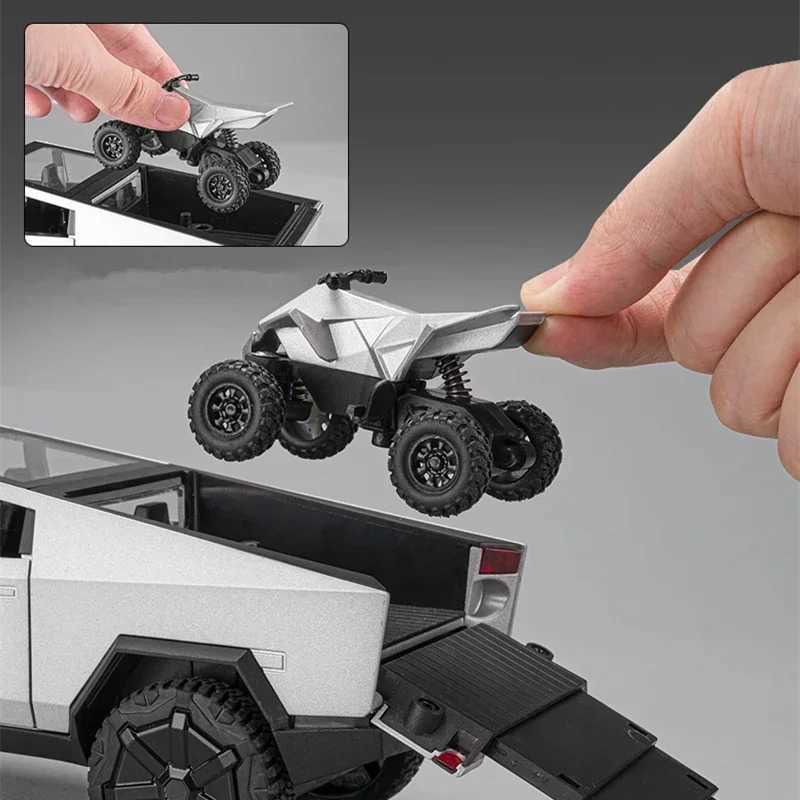 1 24 Tesla Cyber Truck Pickup Alloy Car Model Die Casting Metal Toy Off road Vehicle Model Simulating Sound and Light Childrens GiftXJ250407