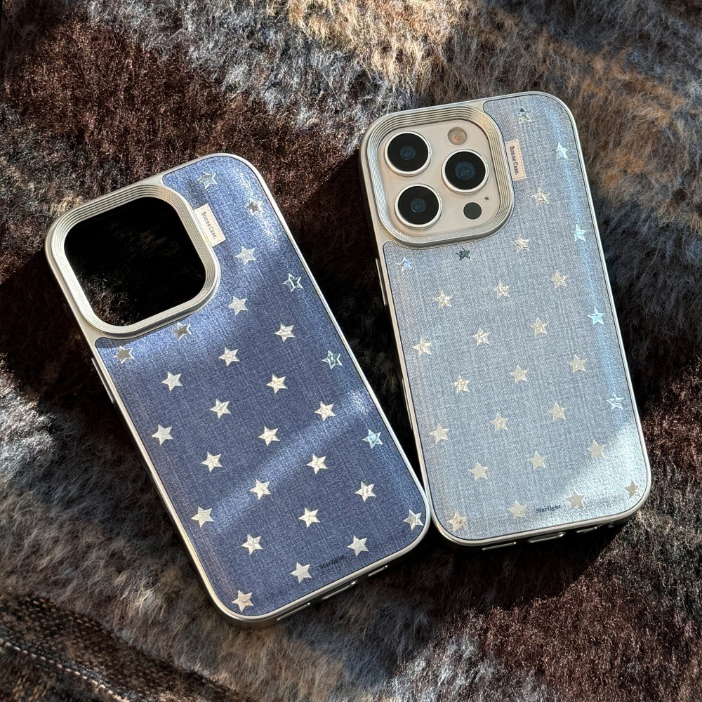Minimalist Denim Star Phone Case Compatible with iPhone 17/16 Pro Solid Color Protective Cover iPhone 15/14